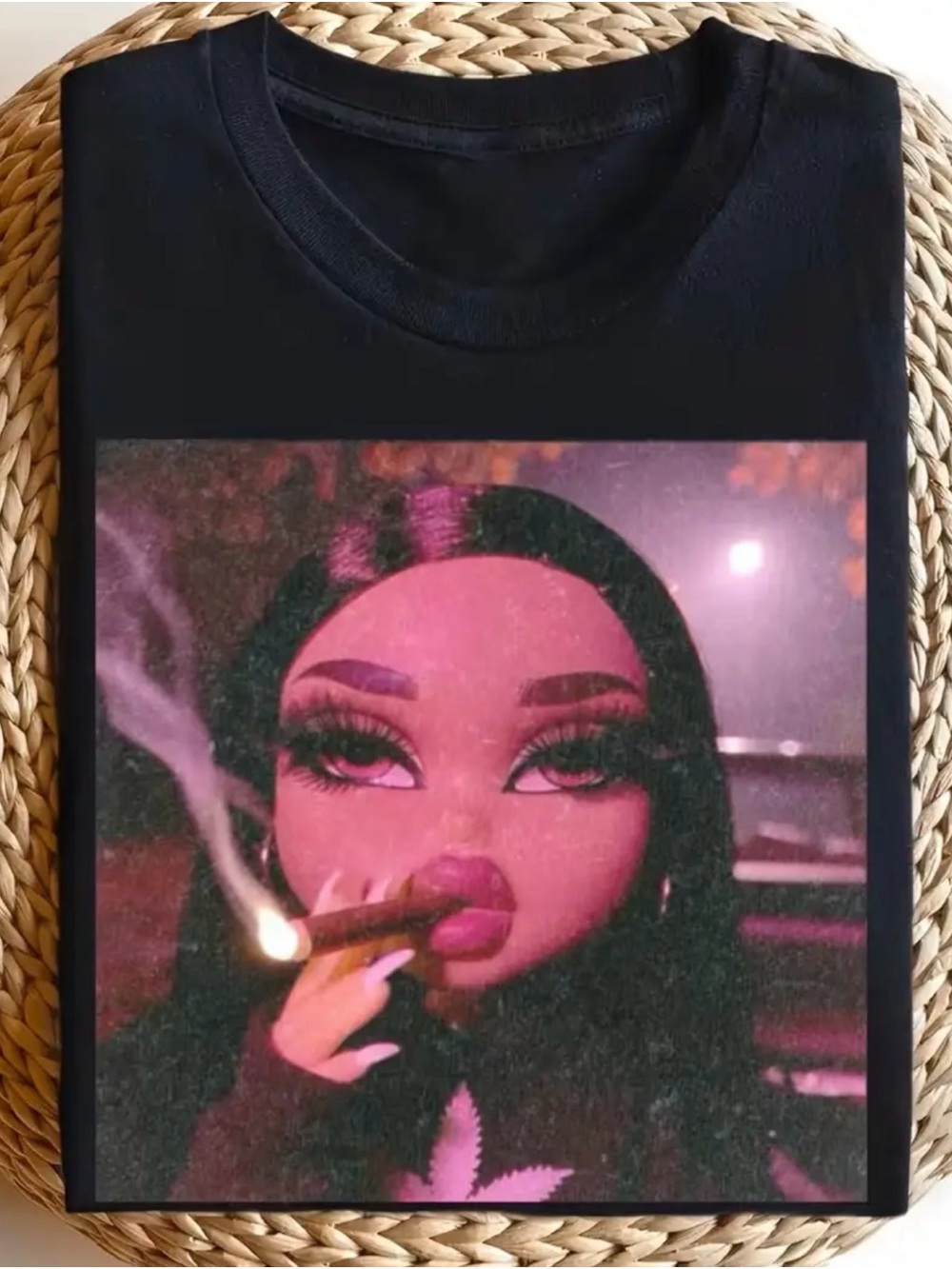 Women's Black Tee Featuring Pink Makeup Lashes Graphic